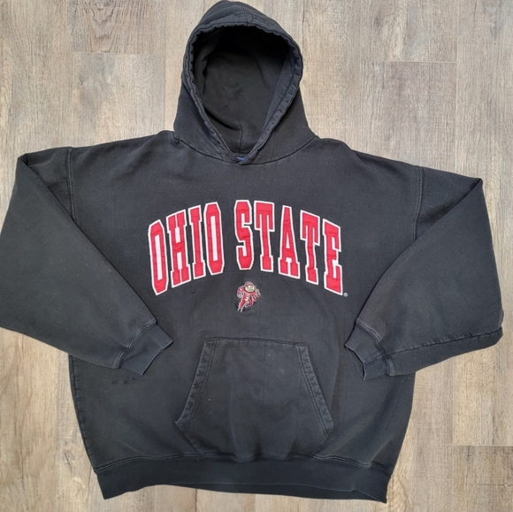 old varsity brand Other - Vintage Ohio State Men's Black Spellout Football Hoodie Size L No Size Tag Read